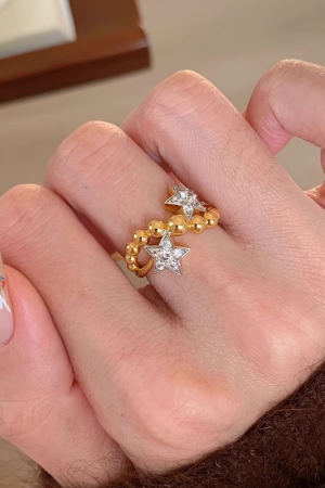 Vintage Gemini Ring for Women - Round Bead Five-Pointed Star Design with Sparkling Diamonds - 2025 Trendy Index Finger Ring