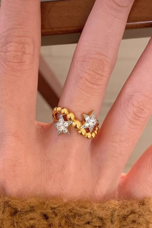 Vintage Gemini Ring for Women - Round Bead Five-Pointed Star Design with Sparkling Diamonds - 2025 Trendy Index Finger Ring