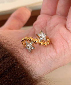 Vintage Gemini Ring for Women - Round Bead Five-Pointed Star Design with Sparkling Diamonds - 2025 Trendy Index Finger Ring