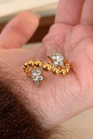 Vintage Gemini Ring for Women - Round Bead Five-Pointed Star Design with Sparkling Diamonds - 2025 Trendy Index Finger Ring