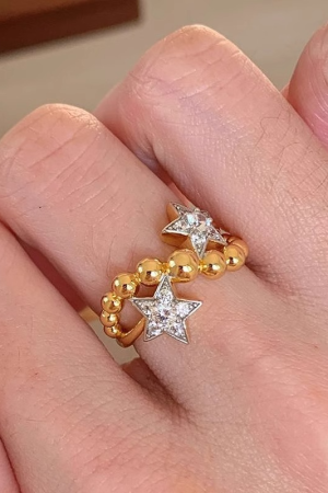 Vintage Gemini Ring for Women - Round Bead Five-Pointed Star Design with Sparkling Diamonds - 2025 Trendy Index Finger Ring