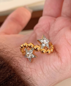 Vintage Gemini Ring for Women - Round Bead Five-Pointed Star Design with Sparkling Diamonds - 2025 Trendy Index Finger Ring