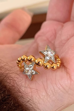 Vintage Gemini Ring for Women - Round Bead Five-Pointed Star Design with Sparkling Diamonds - 2025 Trendy Index Finger Ring