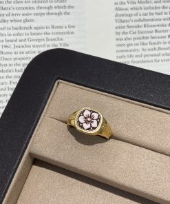 Vintage Gold Square Flower Ring with Fine Chain and Steel Beads - Oversized Stacking Ring for Women, Boho Chic Style