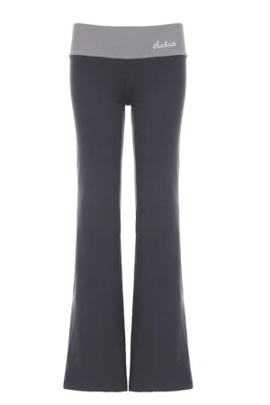 Vintage Gray Embroidered Color-Block Low-Waist Flared Pants - Slim-Fit Casual Sports Bottoms for Effortless Style