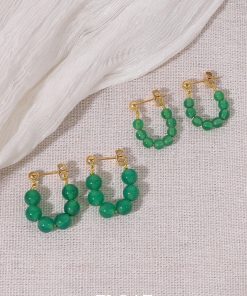Vintage Green Agate Beaded Ear Clips for Women, No Piercing Floating Earrings, Spring Summer Chinese Style Fashion Jewelry