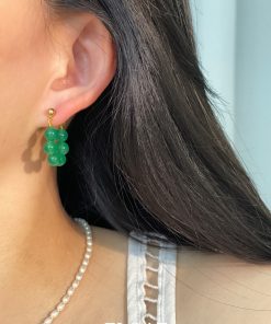 Vintage Green Agate Beaded Ear Clips for Women, No Piercing Floating Earrings, Spring Summer Chinese Style Fashion Jewelry