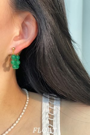 Vintage Green Agate Beaded Ear Clips for Women, No Piercing Floating Earrings, Spring Summer Chinese Style Fashion Jewelry