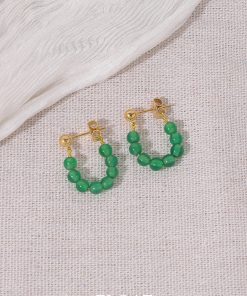Vintage Green Agate Beaded Ear Clips for Women, No Piercing Floating Earrings, Spring Summer Chinese Style Fashion Jewelry
