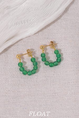 Vintage Green Agate Beaded Ear Clips for Women, No Piercing Floating Earrings, Spring Summer Chinese Style Fashion Jewelry