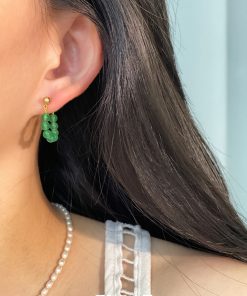 Vintage Green Agate Beaded Ear Clips for Women, No Piercing Floating Earrings, Spring Summer Chinese Style Fashion Jewelry