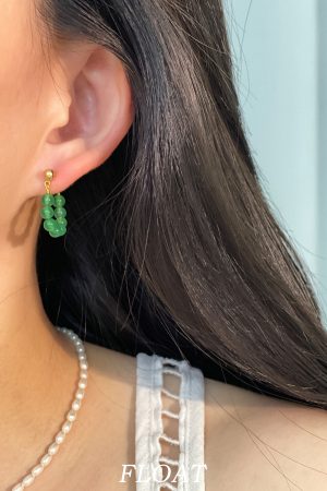 Vintage Green Agate Beaded Ear Clips for Women, No Piercing Floating Earrings, Spring Summer Chinese Style Fashion Jewelry
