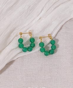 Vintage Green Agate Beaded Ear Clips for Women, No Piercing Floating Earrings, Spring Summer Chinese Style Fashion Jewelry