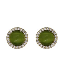 Vintage Green Cat's Eye Stone Earrings for Women - High-End Light Luxury Round Design, Fresh Niche Style Gift