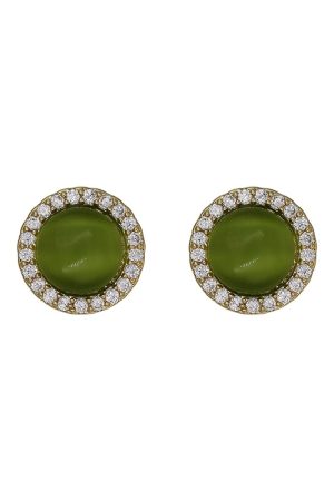 Vintage Green Cat's Eye Stone Earrings for Women - High-End Light Luxury Round Design, Fresh Niche Style Gift