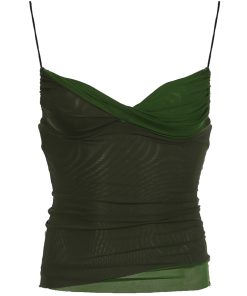 Vintage Green Mesh Camisole - Plant-Based Retro Patchwork Slim Fit Sexy Top for Women - Y2K Inspired Fashion