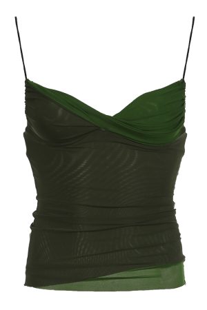 Vintage Green Mesh Camisole - Plant-Based Retro Patchwork Slim Fit Sexy Top for Women - Y2K Inspired Fashion