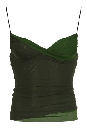 Vintage Green Mesh Camisole - Plant-Based Retro Patchwork Slim Fit Sexy Top for Women - Y2K Inspired Fashion