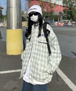 Vintage Green Plaid Baseball Jacket for Men and Women - Thick Loose Fit Winter Coat, Retro Style, Unisex Outerwear