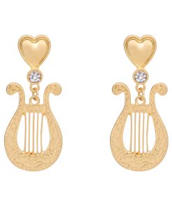 Vintage Harp Earrings for Women - French Court Style Long Ear Clips, Niche Musical Instrument Design, Unique Fashion Jewelry
