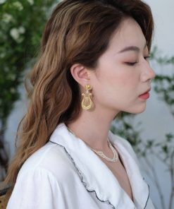 Vintage Harp Earrings for Women - French Court Style Long Ear Clips, Niche Musical Instrument Design, Unique Fashion Jewelry