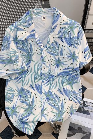 Vintage Hawaiian Print Short-Sleeve Shirt in Hong Kong Style - Unisex Thai-Style Hipster Beach Shirt