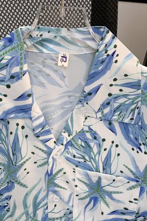 Vintage Hawaiian Print Short-Sleeve Shirt in Hong Kong Style - Unisex Thai-Style Hipster Beach Shirt