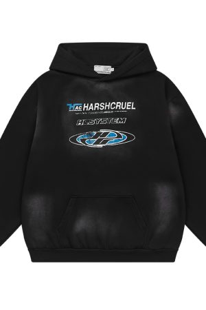 Vintage Heavy-Duty Washed Loose-Fitting Hoodie - Harshandcruel Style, 90s Inspired, Streetwear Fashion for Casual Looks