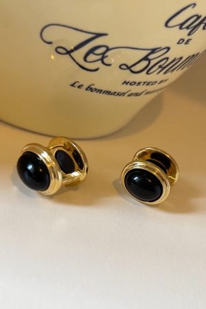 Vintage High-End Black Agate Earrings - Niche Design Versatile Ear Clips for Timeless Elegance