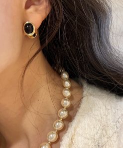 Vintage High-End Black Agate Earrings - Niche Design Versatile Ear Clips for Timeless Elegance