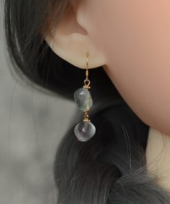 Vintage High-End Irregular Fluorite Blue-Purple Crystal Long Women's Earrings - Elegant Niche Jewelry for Boho Style
