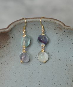 Vintage High-End Irregular Fluorite Blue-Purple Crystal Long Women's Earrings - Elegant Niche Jewelry for Boho Style