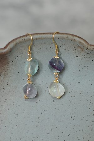 Vintage High-End Irregular Fluorite Blue-Purple Crystal Long Women's Earrings - Elegant Niche Jewelry for Boho Style