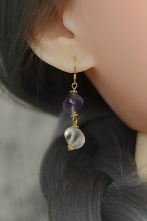 Vintage High-End Irregular Fluorite Blue-Purple Crystal Long Women's Earrings - Elegant Niche Jewelry for Boho Style