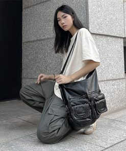 Vintage High-End Motorcycle Shoulder Bag - Soft Leather Commuter Crossbody Backpack for Hot Girls, Subculture Style