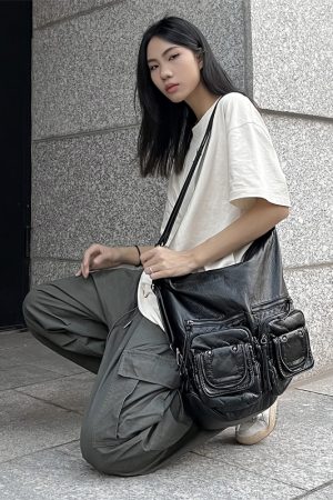 Vintage High-End Motorcycle Shoulder Bag - Soft Leather Commuter Crossbody Backpack for Hot Girls, Subculture Style