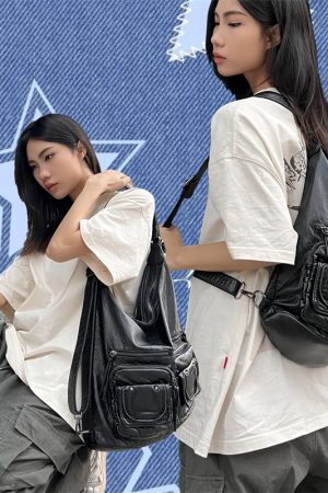 Vintage High-End Motorcycle Shoulder Bag - Soft Leather Commuter Crossbody Backpack for Hot Girls, Subculture Style