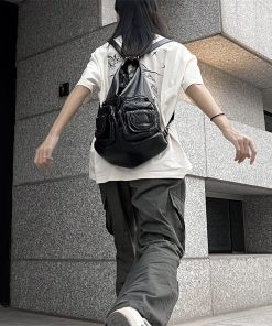 Vintage High-End Motorcycle Shoulder Bag - Soft Leather Commuter Crossbody Backpack for Hot Girls, Subculture Style