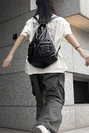 Vintage High-End Motorcycle Shoulder Bag - Soft Leather Commuter Crossbody Backpack for Hot Girls, Subculture Style