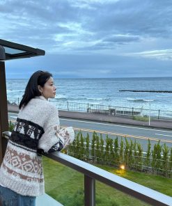 Vintage High Neck Plush Knit Cardigan for Women, Loose Fit Long Sleeve Sweater Coat, 2025 Fall Fashion, Cozy Layering Essential