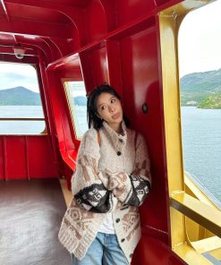 Vintage High Neck Plush Knit Cardigan for Women, Loose Fit Long Sleeve Sweater Coat, 2025 Fall Fashion, Cozy Layering Essential