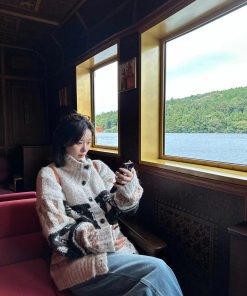 Vintage High Neck Plush Knit Cardigan for Women, Loose Fit Long Sleeve Sweater Coat, 2025 Fall Fashion, Cozy Layering Essential