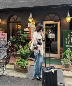 Vintage High Neck Plush Knit Cardigan for Women, Loose Fit Long Sleeve Sweater Coat, 2025 Fall Fashion, Cozy Layering Essential