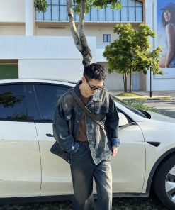 Vintage High Street Blue Washed Denim Jacket for Men - Loose Fit Versatile Autumn Outerwear