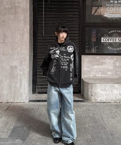 Vintage High Street Cardigan Sweatshirt Hoodie for Men and Women - Thin Jacket for Spring and Autumn, Trendy 90s Style