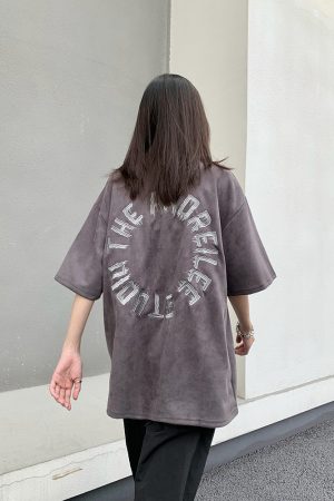 Vintage High Street Legal Alien Suede Embroidered T-Shirt for Men and Women, Summer Short Sleeve, 90s Inspired Fashion Top