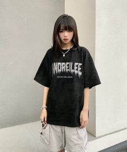 Vintage High Street Legal Alien Suede Embroidered T-Shirt for Men and Women, Summer Short Sleeve, 90s Inspired Fashion Top