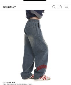 Vintage High Street Women's Loose Fit Cargo Pants with Three Stripes - Trendy Wide Leg American Style