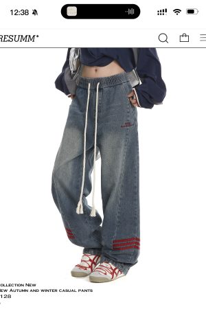 Vintage High Street Women's Loose Fit Cargo Pants with Three Stripes - Trendy Wide Leg American Style