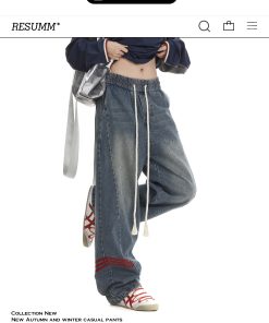 Vintage High Street Women's Loose Fit Cargo Pants with Three Stripes - Trendy Wide Leg American Style